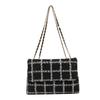 Chic Plaid Chain Shoulder Bag For Women Trendy Commuting Underarm Bag