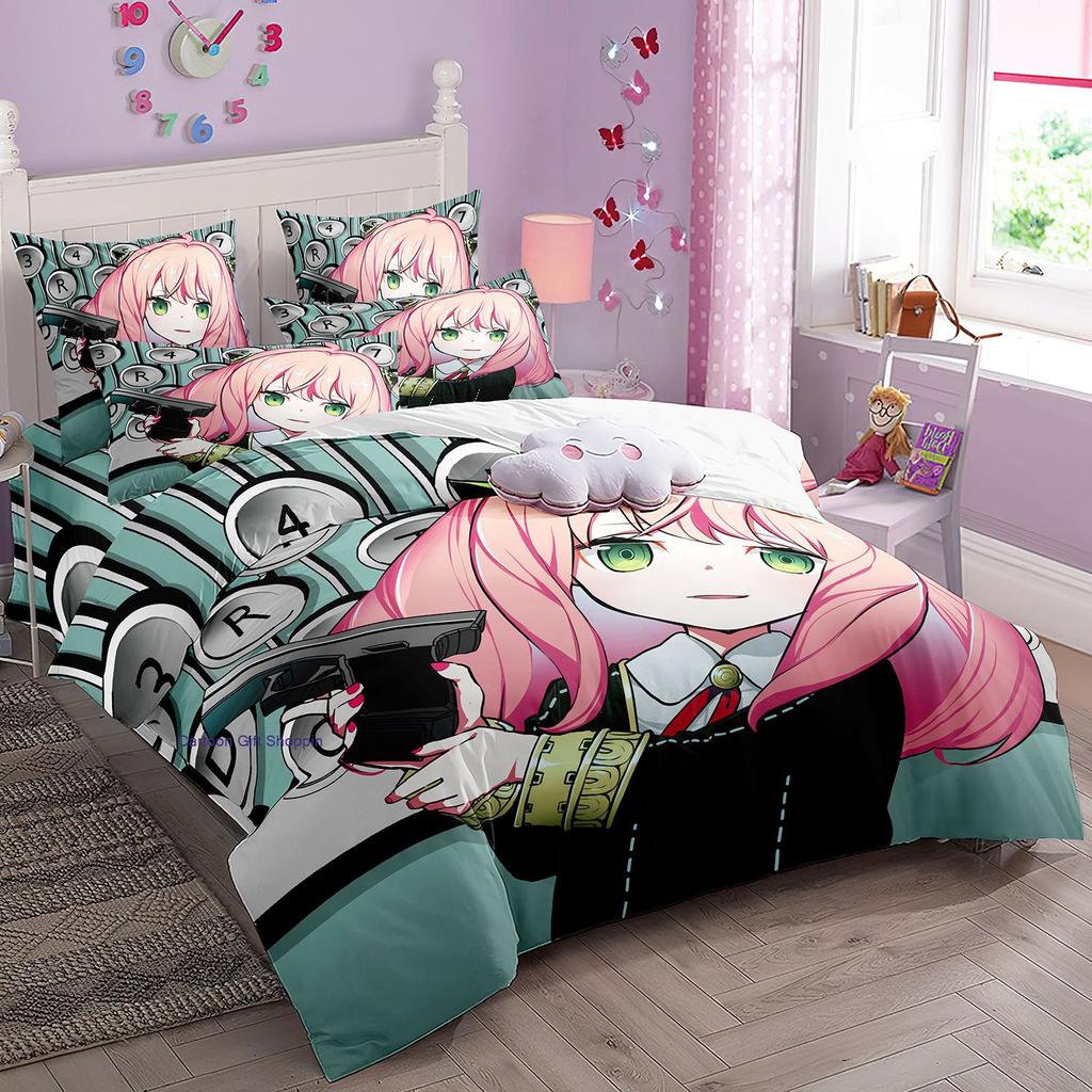 Anime Spy X Family Bedding Set Kawaii Loid Forger Anya Duvet Cover with Pillowcases Girls Boy Kid Set Quilt Cover Set