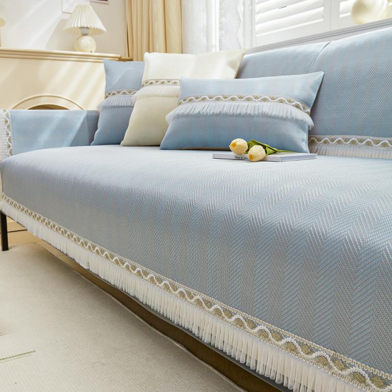 Ice Silk Summer Sofa Cover With White Lace Non-slip Couch Slipcover Protector Cover Universal Sofa Towel for Living Room Decor