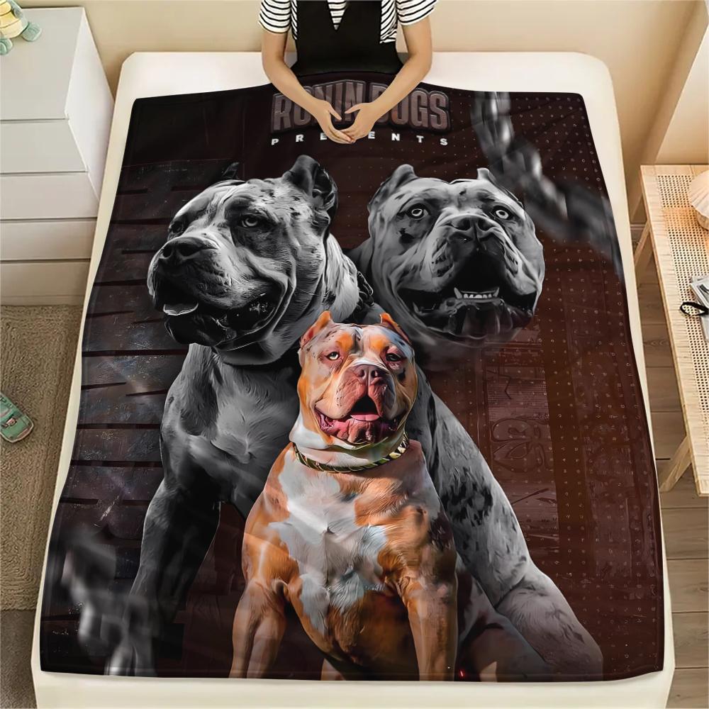1Pc Pitbull Print Flannel Blanket, High quality Comfortable for All Seasons, Home Decor, Warmth and Comfort, Perfect for Christmas Gifts