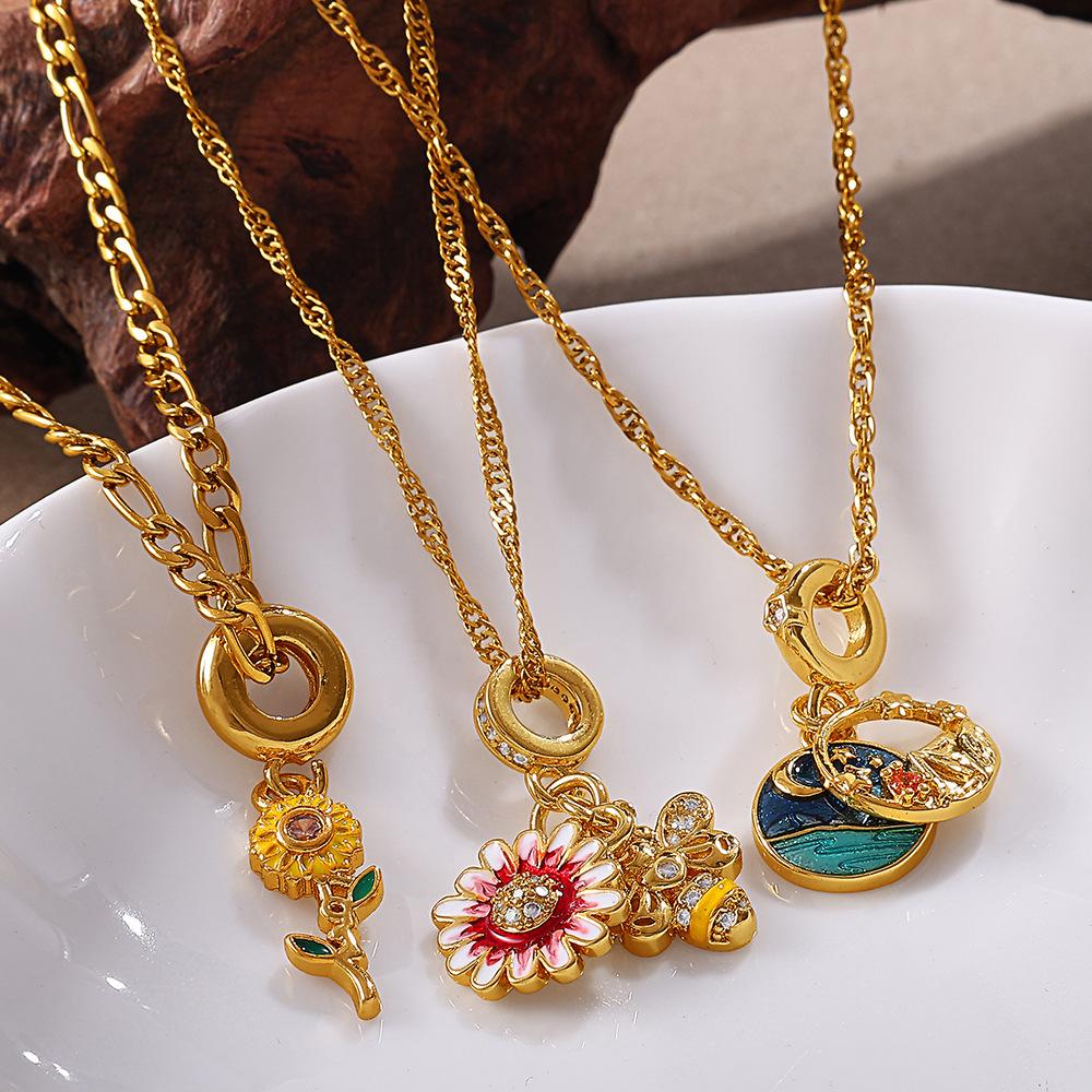 Seaside Vacation Style DIY Turtle Starfish Pendant Necklace Gold-plated Diamond Light Luxury Fashion Jewelry Women