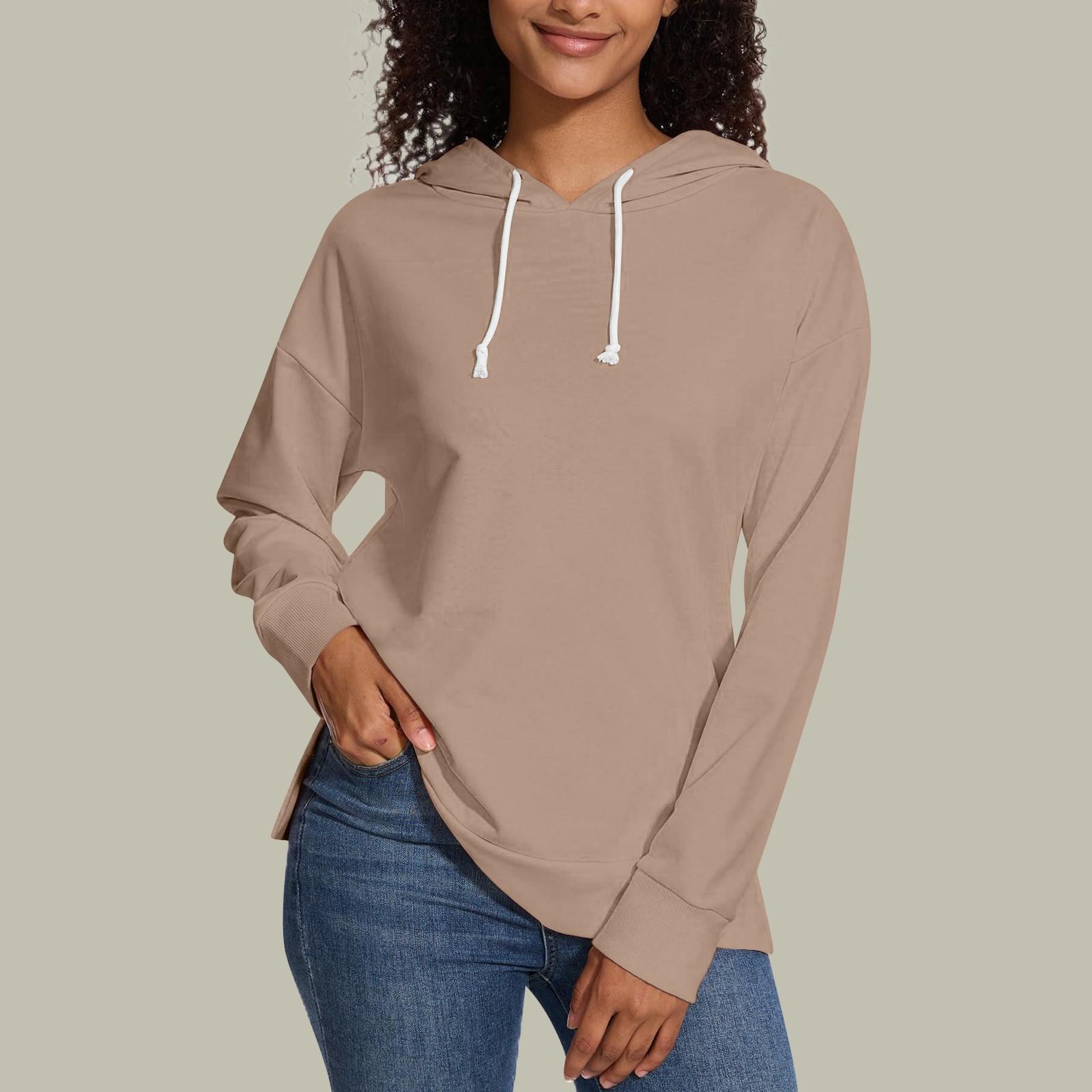 

Женская свободная толстовка с капюшоном, повседневная, с длинным рукавом, однотонная, с завязками, с боковыми разрезами, пуловер, топ L верблюд