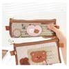 Cute Bear Pencil Case Pen Bag Transparent Mesh Package Coffee Color Storage Pouch for Stationery Office School Supplies