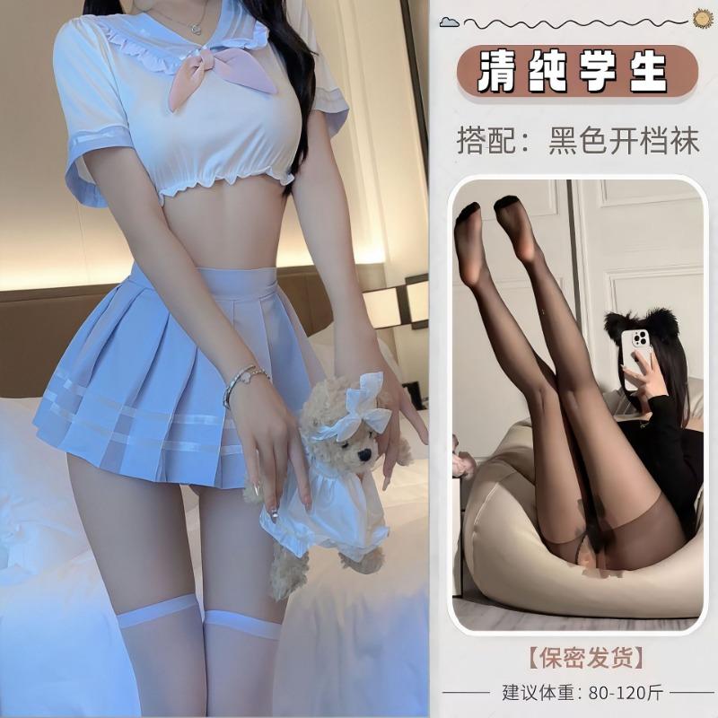 Sexy Lingerie Student Pure Love Sweet Waist Leakage Split J Uniform Suit Seduction Uniform Sexy Pleated Skirt Play