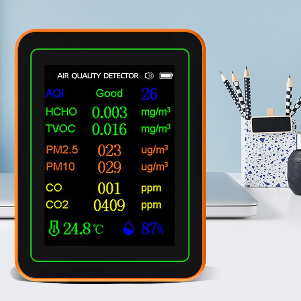 10 In 1 Air Quality Monitor Temperature Humidity Tester 2.8 Inch TFT Display Formaldehyde CO2 Detector for Home Office Or School