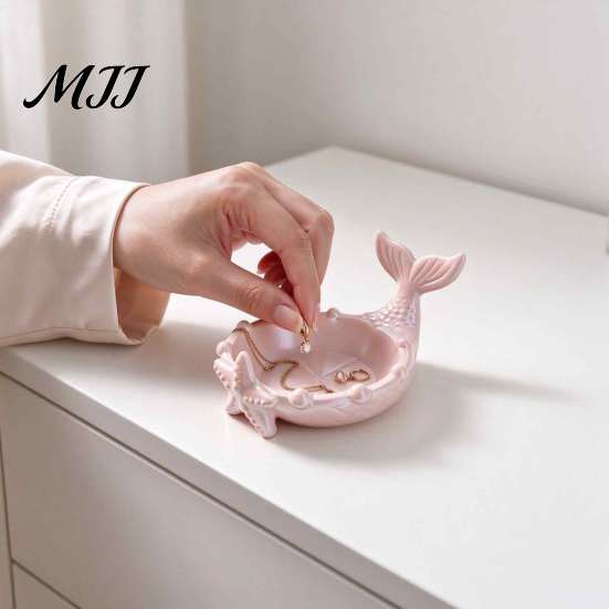 Handmade Style Trinket Dish 3D Printed Mermaid Tail Dish, Ocean Theme Jewelry Tray, Decorative Storage Plate Ring Earring Holder for Vanity