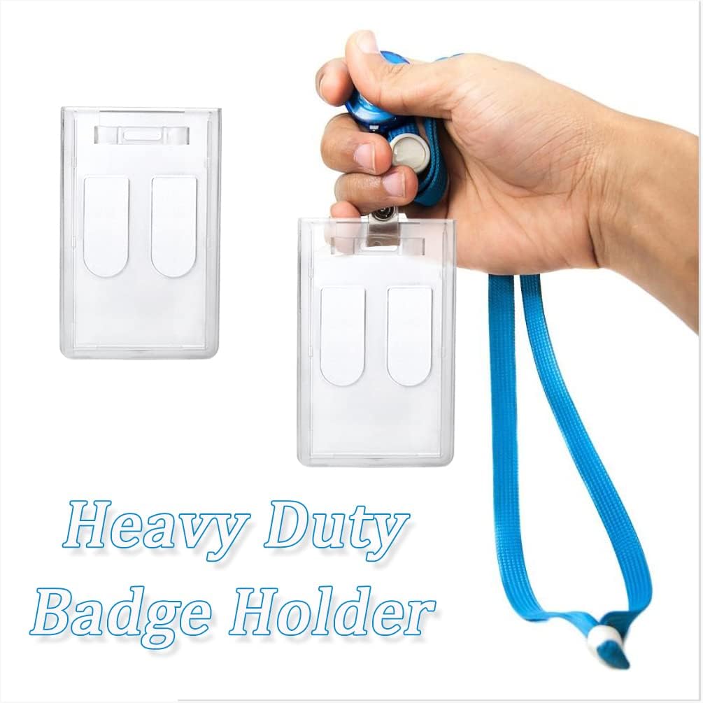 20 Pack Heavy Duty ID Badge Holder 2 Sided Hard Plastic Transparent Badge Holder Access Vertical Badge Holder Credit Card Protector with Thumb Slot