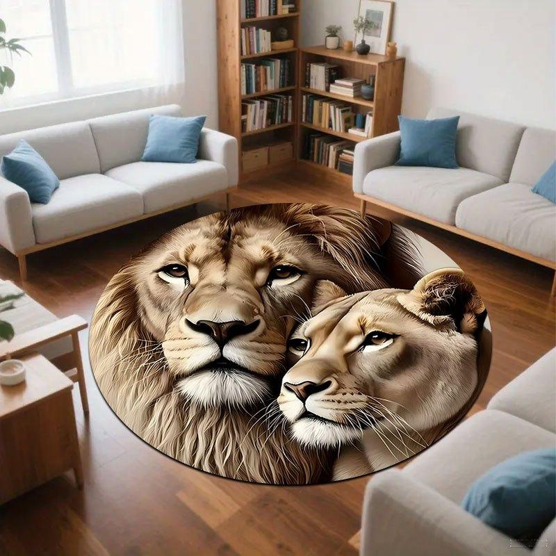 Lion King Companion Theme Flannel-printed round floor mats are slip-resistant Suitable for living bedroom terrace garden carpets