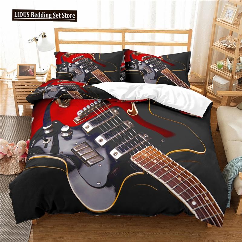 3d Music Notes Guitar Duvet Cover Set For Teens Adults Bedroom Decor 2/3pcs Music Bedding Sets Fashion Hip Hop Comforter Cover