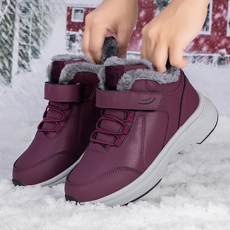Winter high-top velvet cotton shoes leather surface non-slip thickened elderly shoes female mother warm walking shoes men's outdoor cotton boots