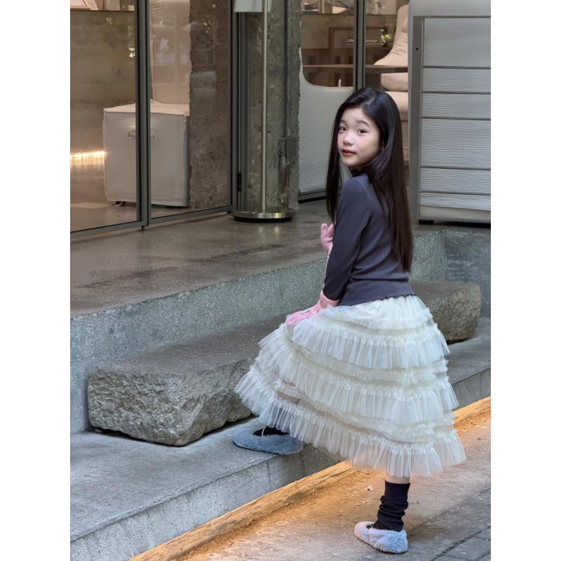 Kids Girls Long Sleeve Solid Ruffle Collar Casual Inner Base Layer Top