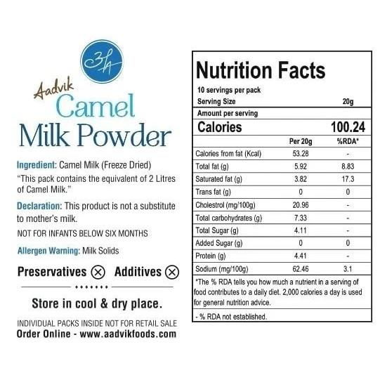 Camel Milk Powder | Freeze-Dried Pure & Natural 20gms X10 Sachet | 200 Gms