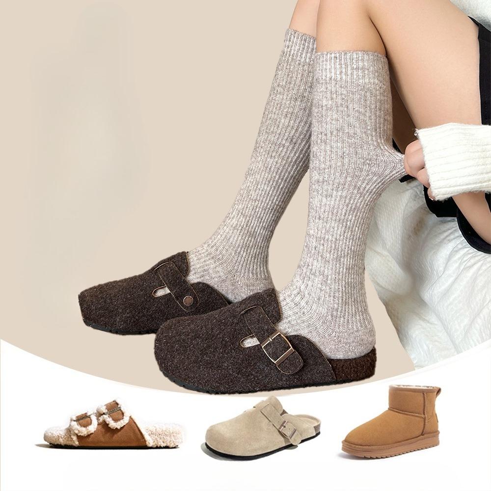 Calf Socks for Women, Autumn and Winter Wool Socks for Women, Pile Mid-calf Socks, Solid Color Thickened Warm Pile Long Socks