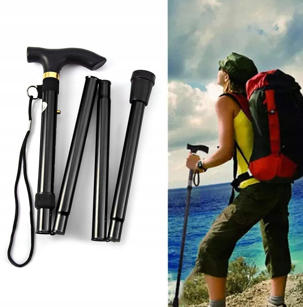 Folding walking stick, adjustable height, aluminum, black