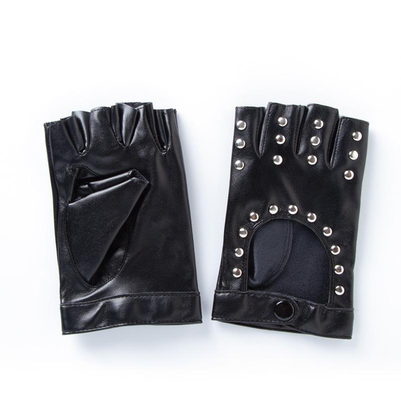 Fashion Hollow Rivets Bright Leather Sexy Stage Performance Gloves Female Pu Imitation Leather Halloween Punk Knight Male