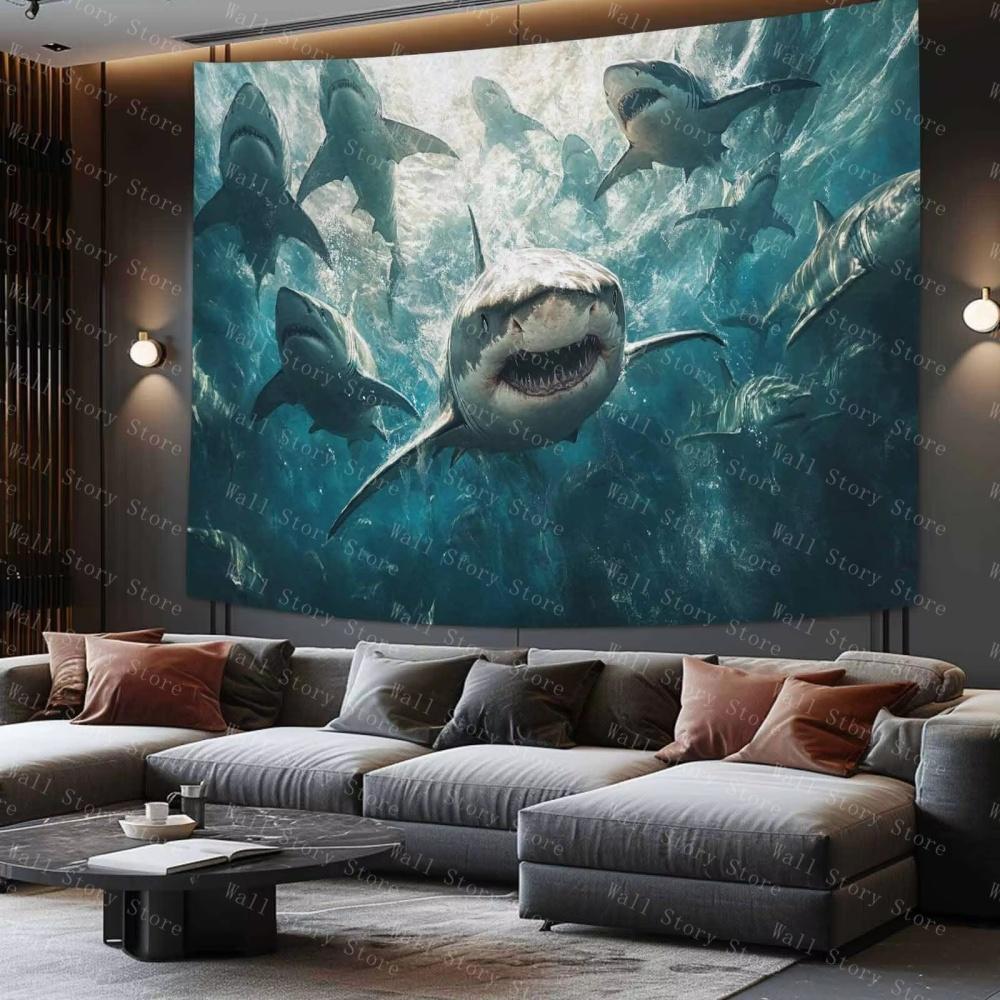 

Underwater Shark Tapestry Ocean Theme Wall Hanging for Living Room Tapestry Bedroom Tapestry Bedside Tapestry Arcade Tapestry 74x94cm(29x37in)