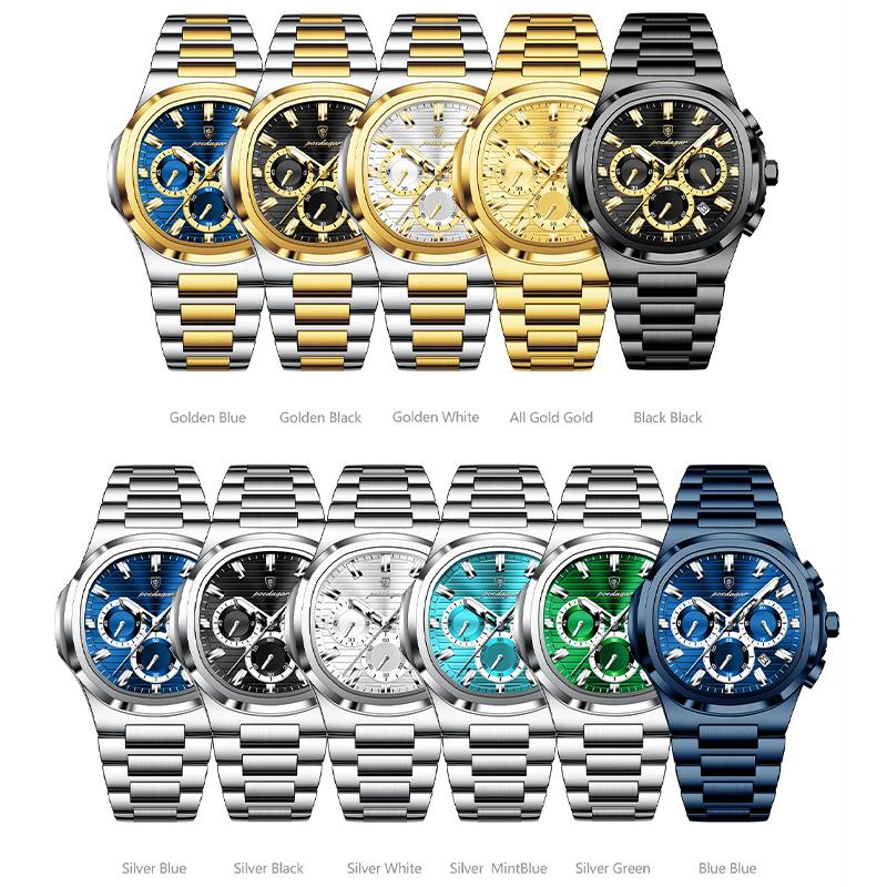 Luxury Watches For Man Multifunctional Chronograph Date Quartz Men's Clock Business Stainless Steel Gold Watchlino