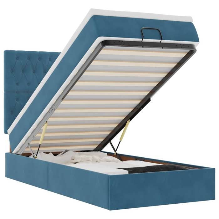 VidaXL Ottoman Bed Frame with Mattress Dark Blue 90x190 Cm Velvet, Bed Frame, Upholstered Bed Frame, Bed Frame 3313515