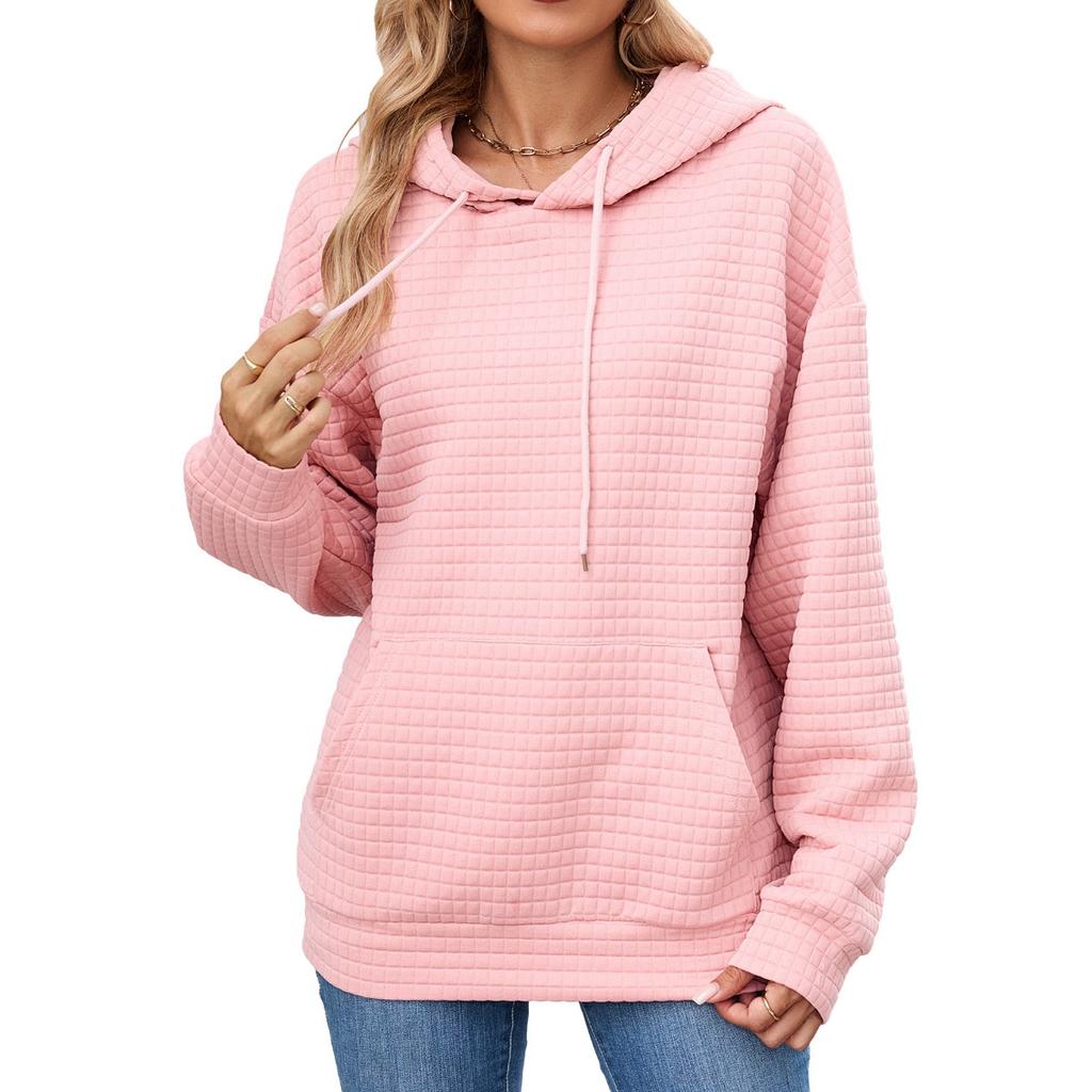 Women's  Fall Winter Solid Color Hooded Pocket Loose Long Sleeve Sweatshirt Coat, Amazon Europe America Cross-border Wholesale