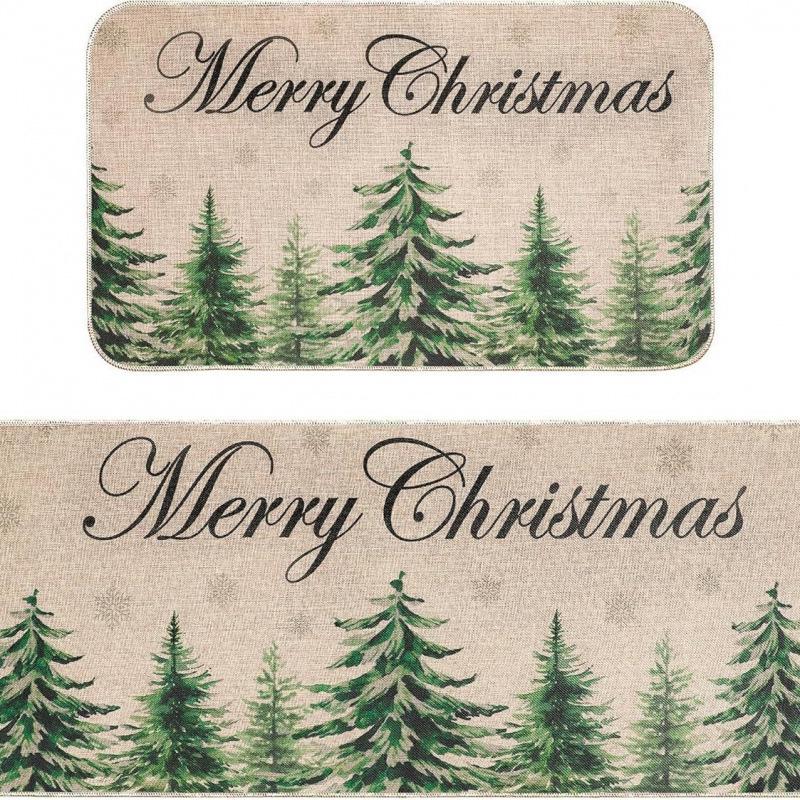 Christmas Velvet Non-Slip Water-Absorbent Floor Mat Set - Easy Clean, Dirt Resistant, Decorative Kitchen Rugs.