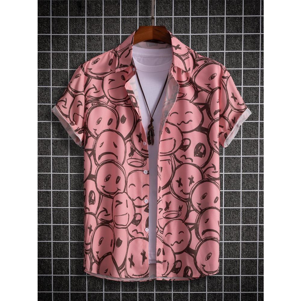 2025 Hawaiian Shirt Men's Fashion Floral Geometric Print Blouse Single-breasted Beach Short-sleeved Blouse Men's Vacation Clothing