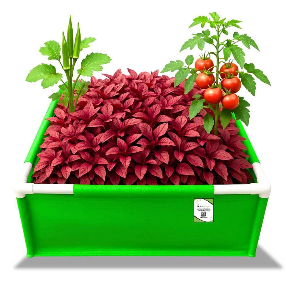 

Прямоугольный мешок для выращивания с поддерживающими ПВХ трубами для дома и террасного сада | Премиальный HDPE 350 г/м² приподнятая грядка мешок для растений кашпо (Пакет из 1) 24 x18 x12