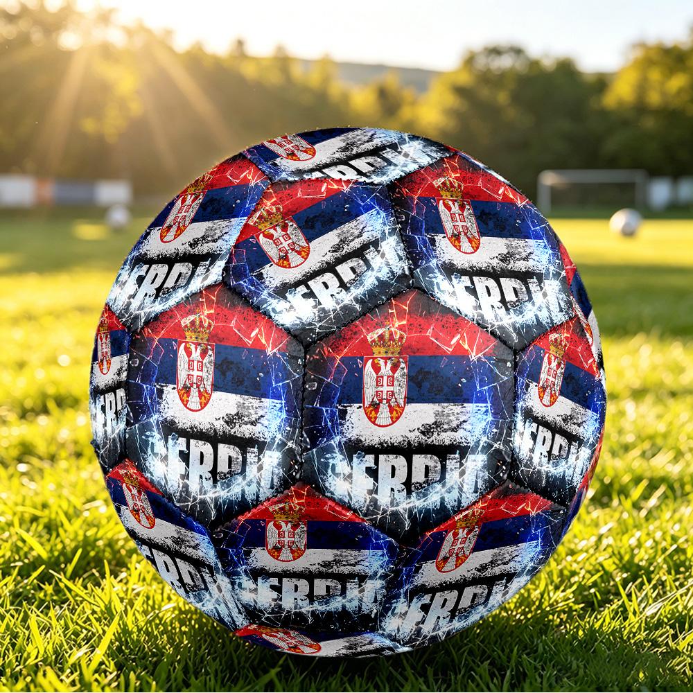 Serbia Printed Size 5 Soccer Ball Wear Resistant Standard Adult Training Football Fan Gift for Indoor Outdoor Match Sports