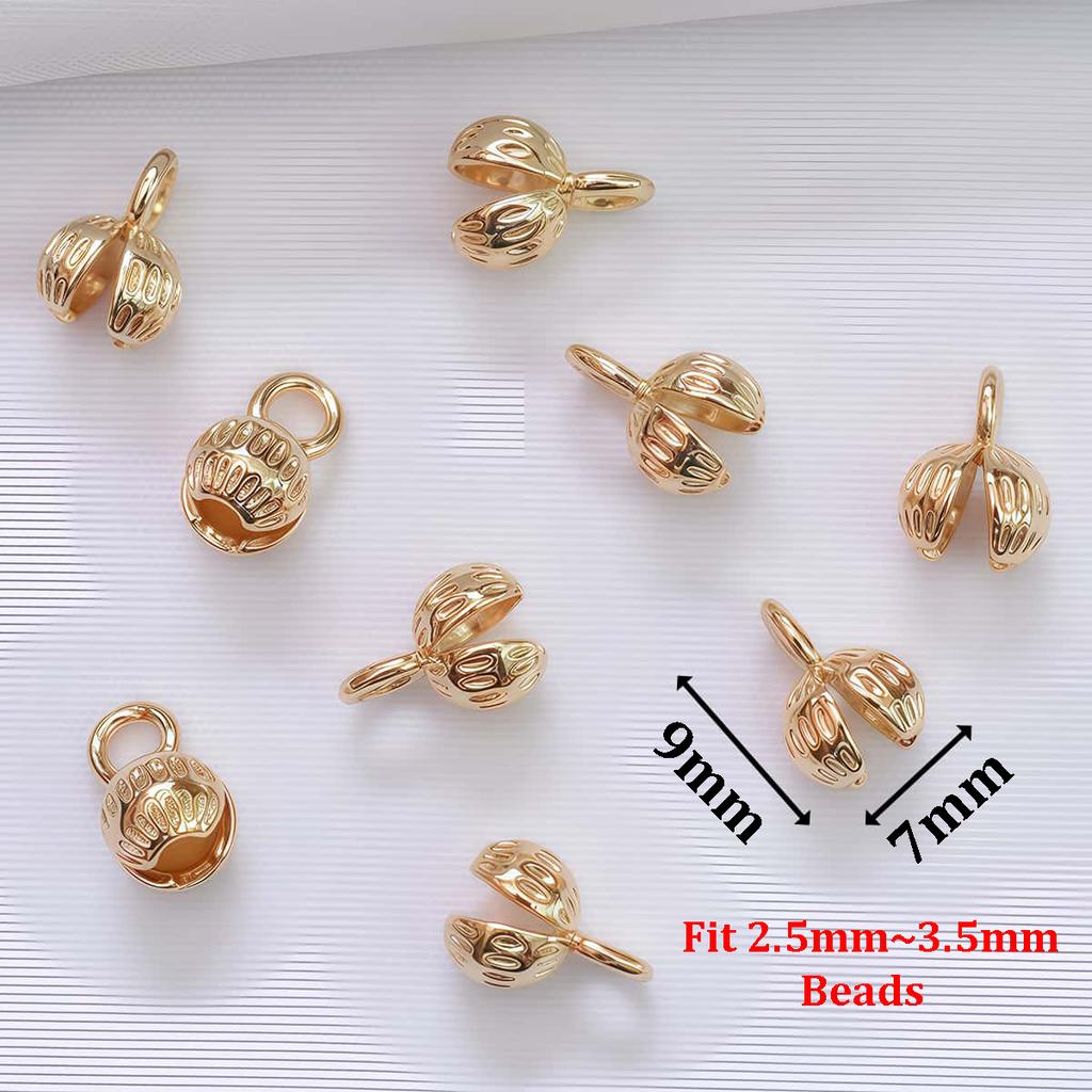 10PCS Brass Crimp End Beads 18K Gold Plated Tip Ball Chain Connector Clasp for DIY Necklace Bracelet Jewelry Making Accessories