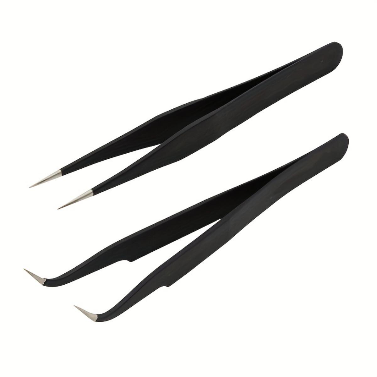 

1.0mm Black Tweezers 2Pcs/Set, Straight & Curved Tips DIY Craft Handmade Clips United States
