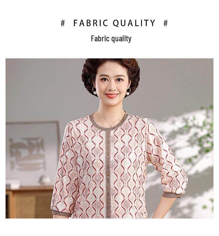 Mom's Spring/Summer Ice Silk Knit Top - Seven-Sleeve Style for Middle-Aged and Elderly Women