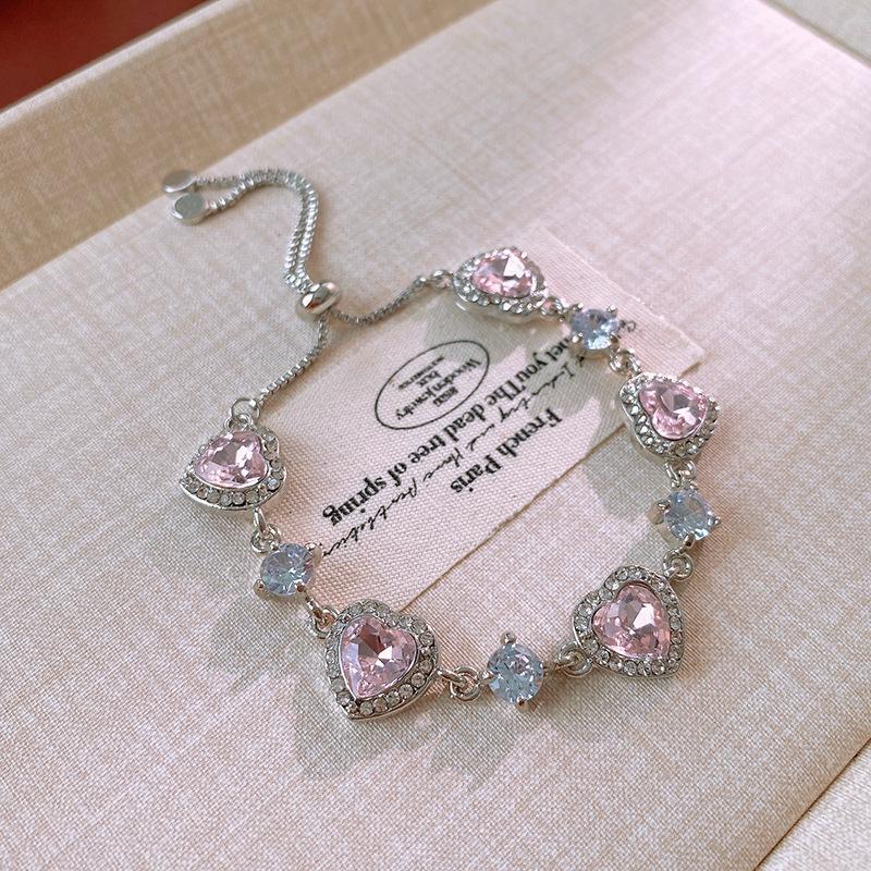 Zircon Heart Korean Style Pull-Out Bracelet - High-End, Light Luxury, Sweet, Versatile Temperament Jewelry