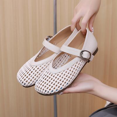 Retro Simple Woven Hollow Fashion Single Shoes for Women In Summer New One-button Four-season Flat Hole Single Shoes