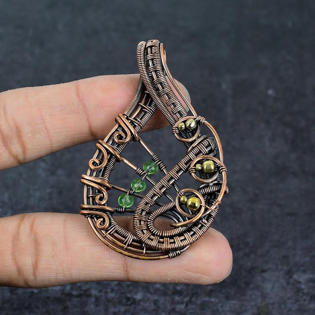 Natural Peridot Gemstone Handmade Copper Wire Wrap Jewelry Pendant 2.48" l9E41