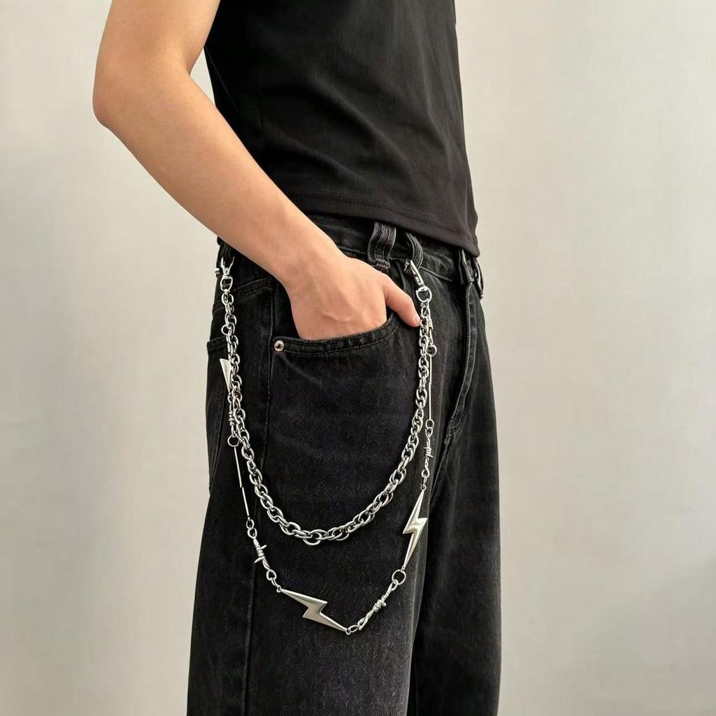 Doppel Dorn Hosenkette Amerikanischer Retro Totenkopf Hosenkette Hängende Kette Herren- und Damenjeans Dekorative Kette