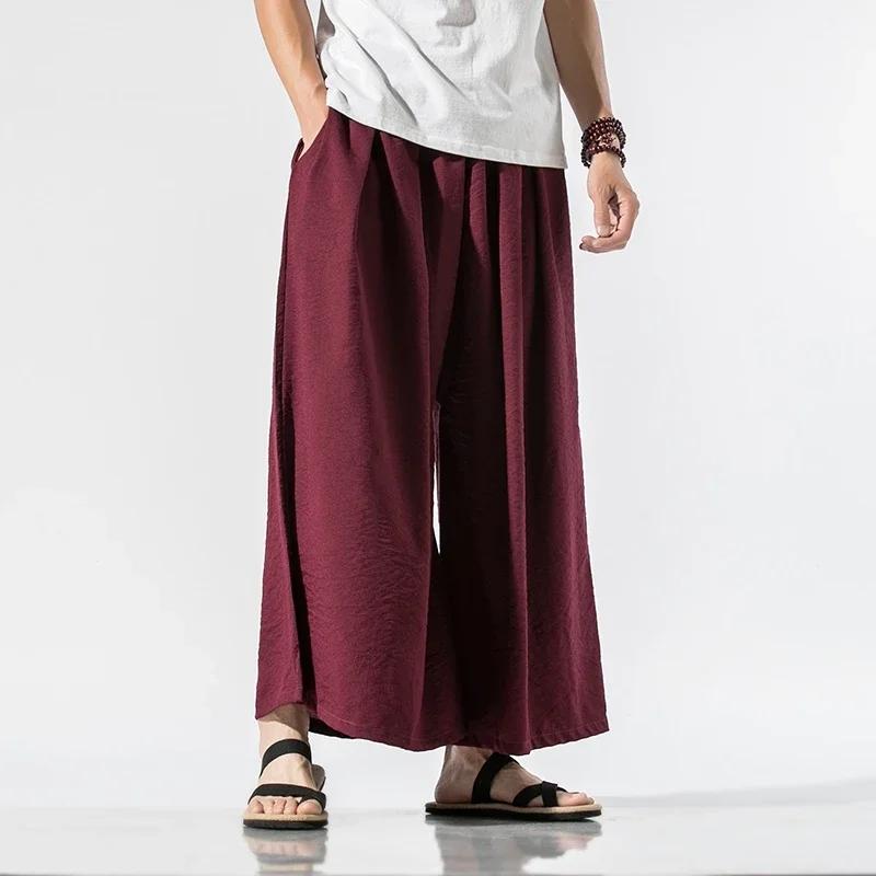 2026 Men Chinese Style Wide Leg Pants Man Traditional Baggy Draped Pants Male Hanfu Harajuku Oversized Trousers Man Black Pants
