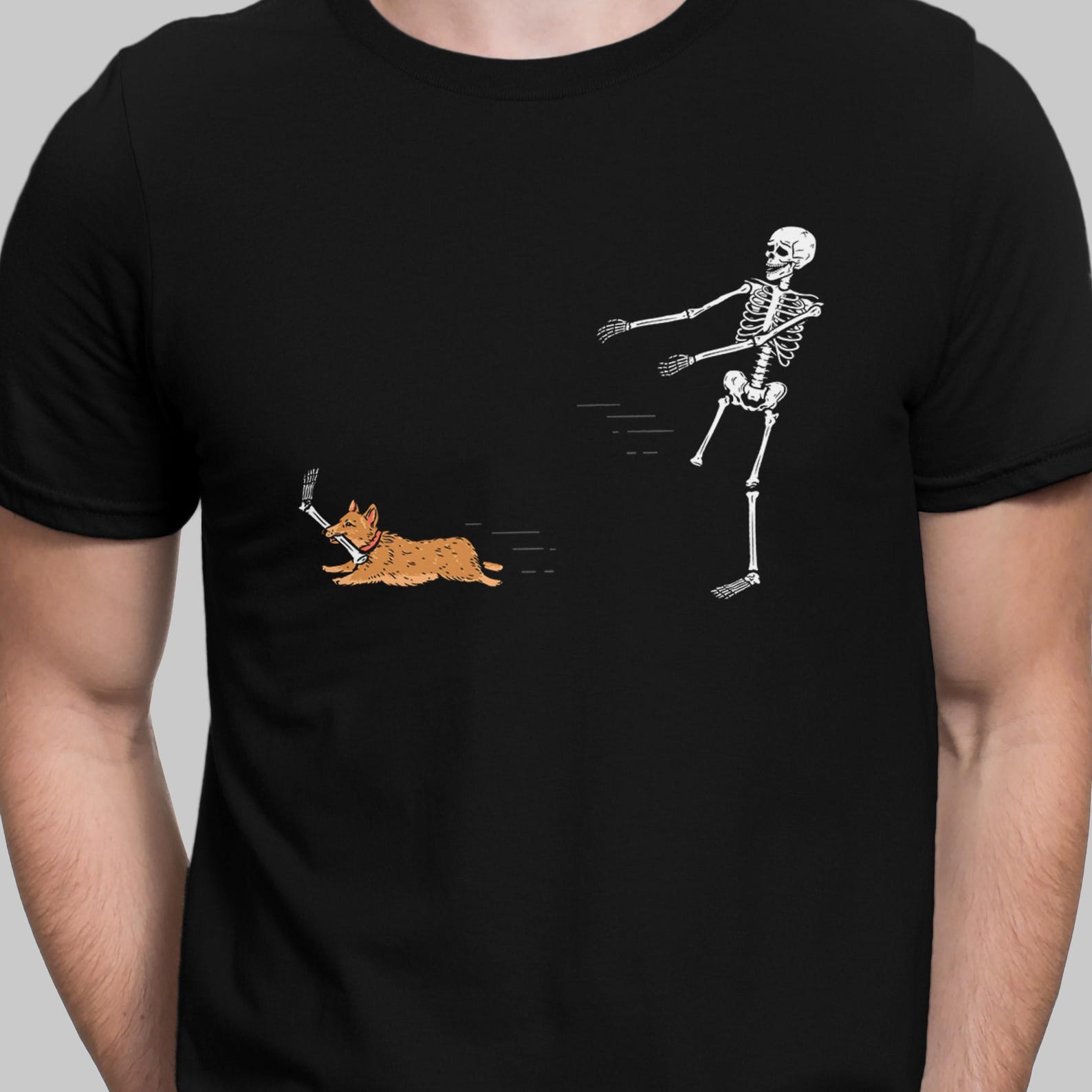 Funny Halloween T Shirt Skeleton Ironic T-Shirt Corgi Dog Funny Shirt M
