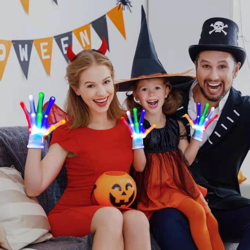 Luminous Colorful Led Gloves Skeleton Pattern Halloween Party Performance Stage