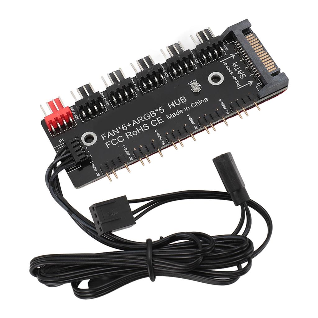 2 in 1 Hub Splitter 5 5V 3PIN ARGB Ports 6 12V 4PIN PWM Ports 15PIN SATA Power Supply CPU Chassis Cooling Fan Hub