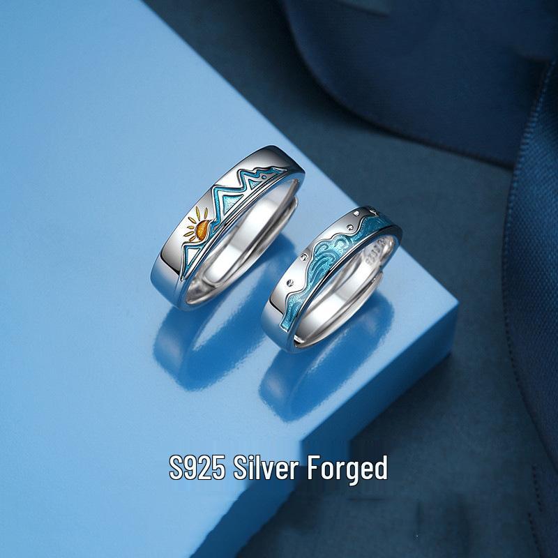 Shan Hai Qing Yuan Sterling Silver Couple Rings, Light Luxury Wedding Bands, Christmas Gift for Girlfriend.