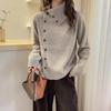 Autumn/Winter Women's 100% Wool High Neck Slanted Button Soft Knit Cardigan - Versatile Long Sleeve Sweater
