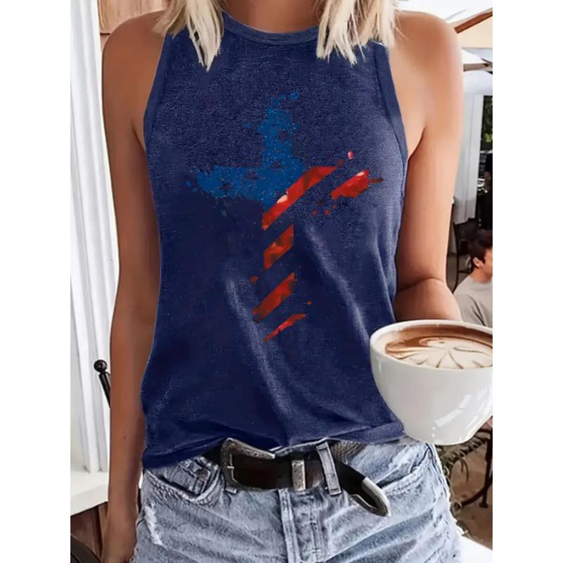 

Женский жилет без рукавов с круглым вырезом, напечатанный на весну и лето XXL темно-синий