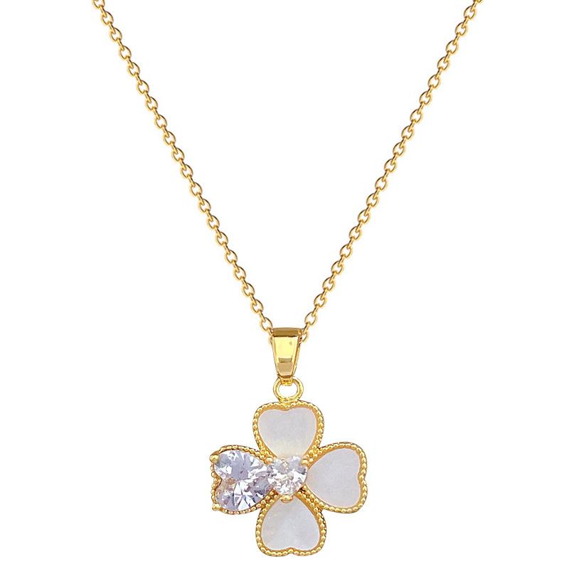 Necklace Earrings Set Light Luxury Full Diamond Shell Four-Leaf Flower Personality Temperament Banquet Earrings Necklace Group