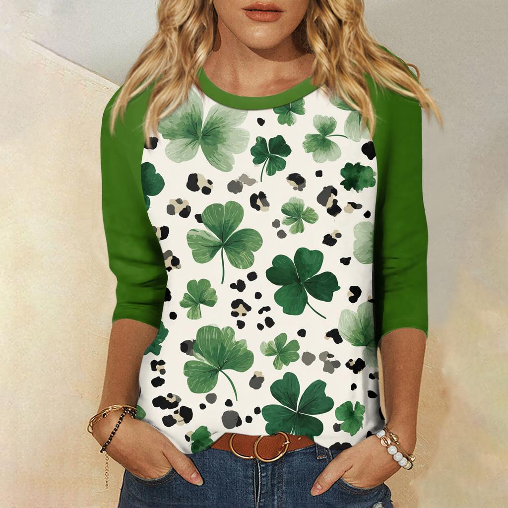 Women's  St. Patrick's Day Print Round Neck Three-Quarter Sleeve Top