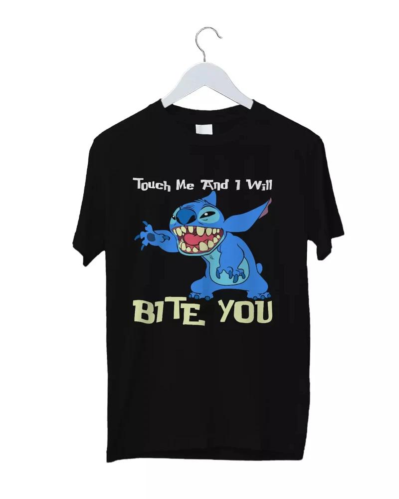 Stitch Touch Me And I Will Bite You Black TShirt S