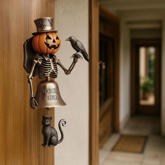 Halloween Door Bell Ornament Vintage Metal Witch Reaper Ghost Pumpkin