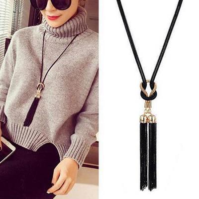 Women Fashion Tassel Pendant All Match Long Chain Sweater Necklace Jewelry Gift MIT