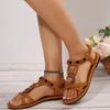 Fashion National Style Women's Flat Sandals Summer Comfortable  Beach Shoes Woman Vintage Beaded Flower Decor Gladiator Sandals