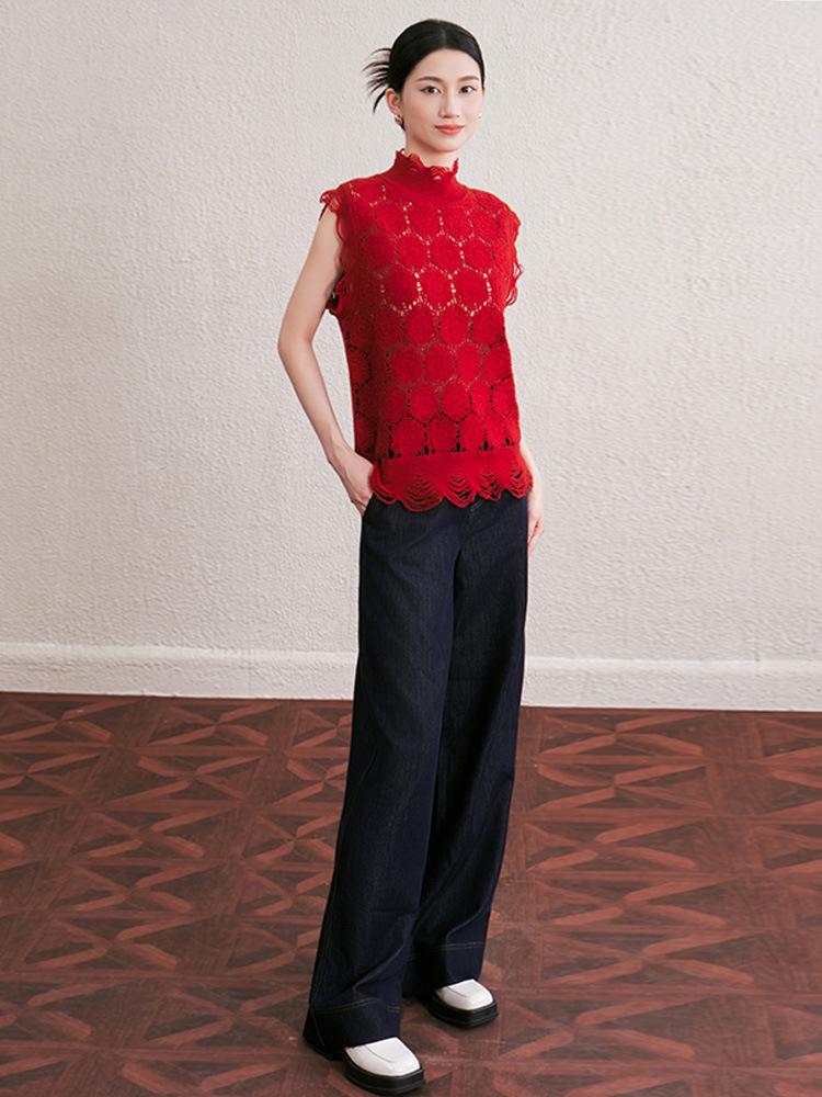 Niche Design Luxury Crochet Knit Wool Sleeveless Cardigan