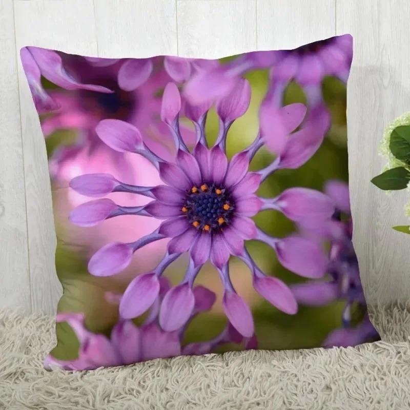 Purple Flower Pattern Decorative Pillowcase Car Sofa Square Cushion Pillowcase