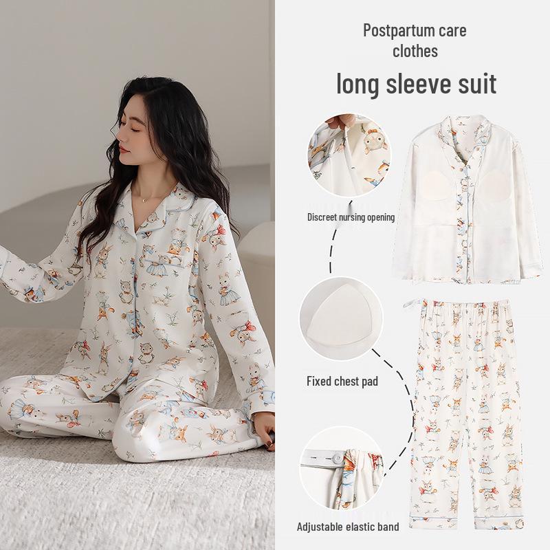 Cotton Class A Summer Silk Nursing Pajama Set with Side-Opening Padded Maternity Bra M (40-50 kg)
